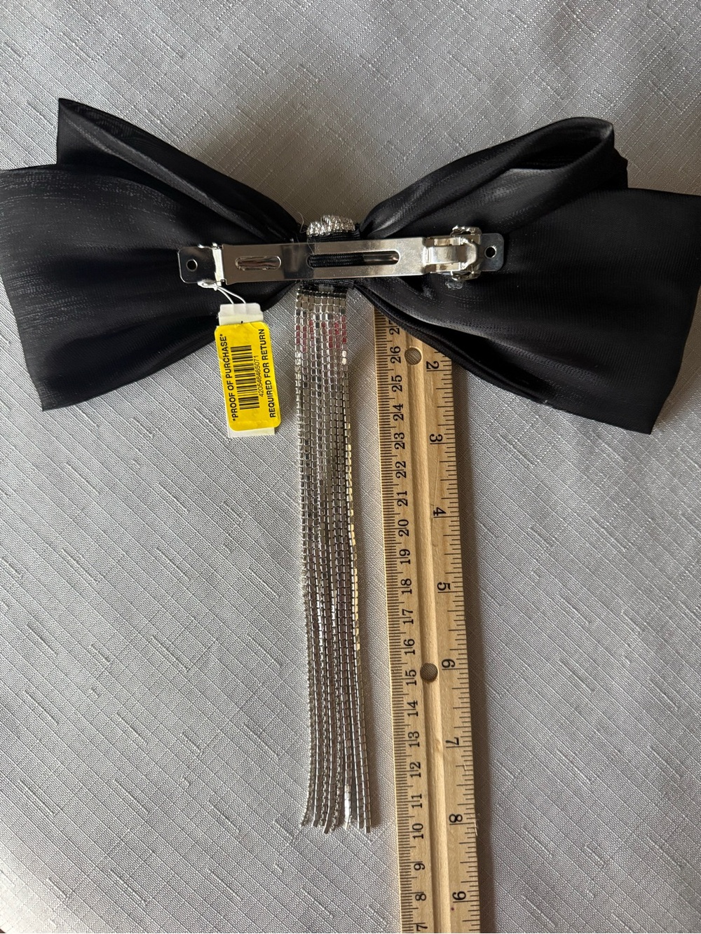 Anna & Ava Black Satin Bow Barrette Hair Clip with crystal Fringe Tassel - Picture 5 of 5